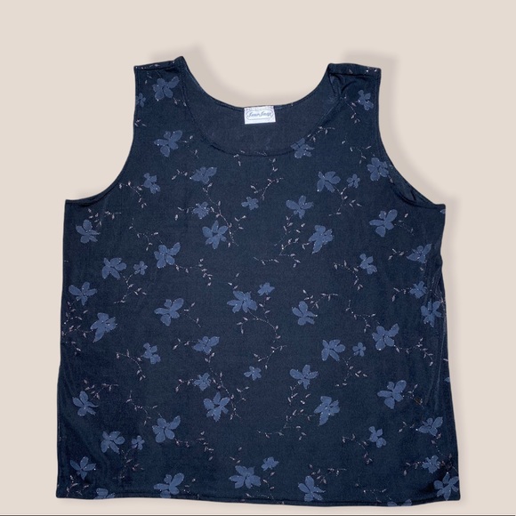 Vintage Tops - Vintage Plus Size Inner Image Black w/ Sparkly Flowers Tank Top size 2X